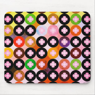 Mousepad Círculos Multicoloridos Legais & Trevos Rosa