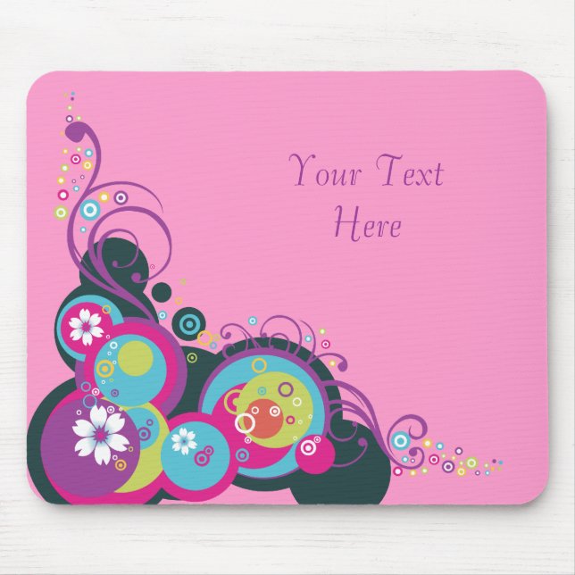 Mousepad Círculos retros, redemoinhos & flores (Frente)