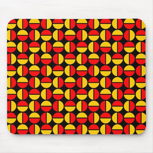 Mousepad Círculos rotativos - Vermelho e âmbar em preto (Frente)