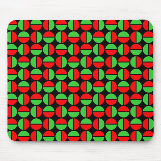 Mousepad Círculos rotativos - Vermelho e Verde em Preto (Frente)