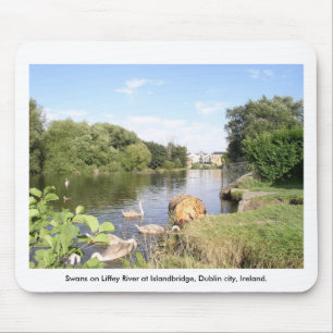 Mousepad Cisnes sobre o rio Liffey, Islandbridge, cidade de