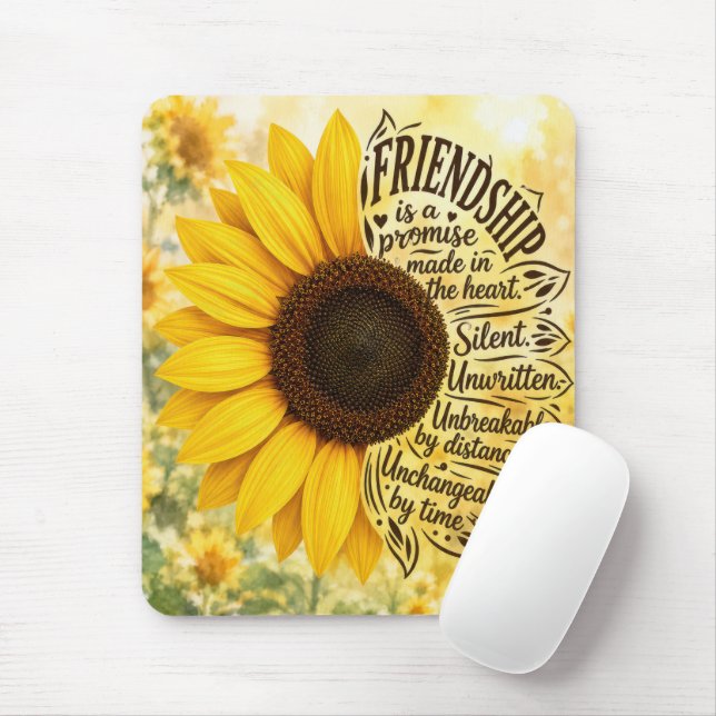 Mousepad Citação de Amizade de Girassol (Com mouse)
