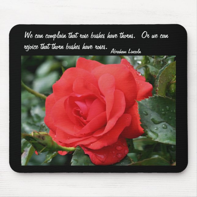 Mousepad Citação de atitude Inspiracional rosa vermelha (Frente)