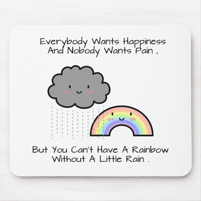Mousepad Citação de Felicidade da Nuvem de Chuva Arco-íris  (Frente)