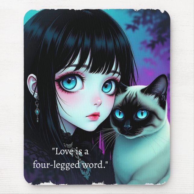 Mousepad Citação de Garota de Anime e Gato Siames  (Frente)