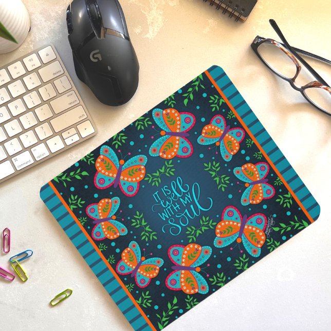 Mousepad Citação de Soul Feliz da Borboleta Floral (Criador carregado)