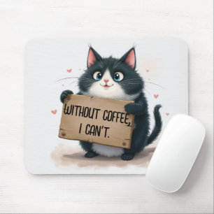 Mousepad Citação Divertida de Café com Gato de Desenho Anim