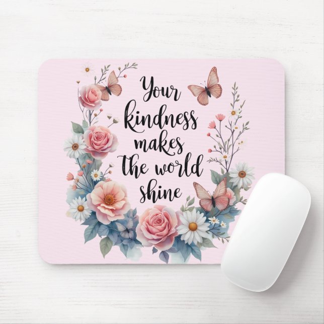 Mousepad Citação Floral Inspiracional com Borboletas (Com mouse)