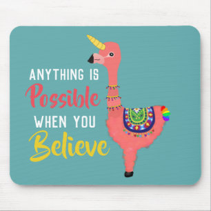 Mousepad Citação Inspiracional Unicorn Flamingo Llama Acr