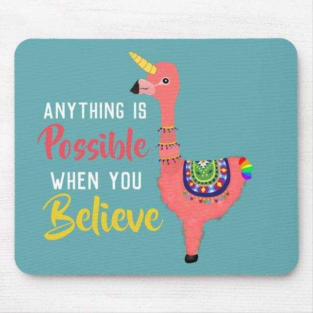 Mousepad Citação Inspiracional Unicorn Flamingo Llama Acred (Frente)