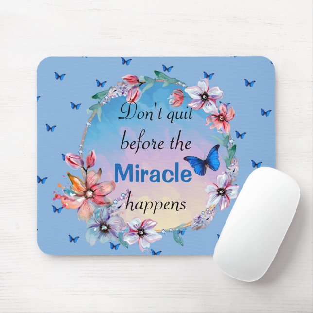 Mousepad Citação inspiradora da natureza azul floral da bor (Com mouse)