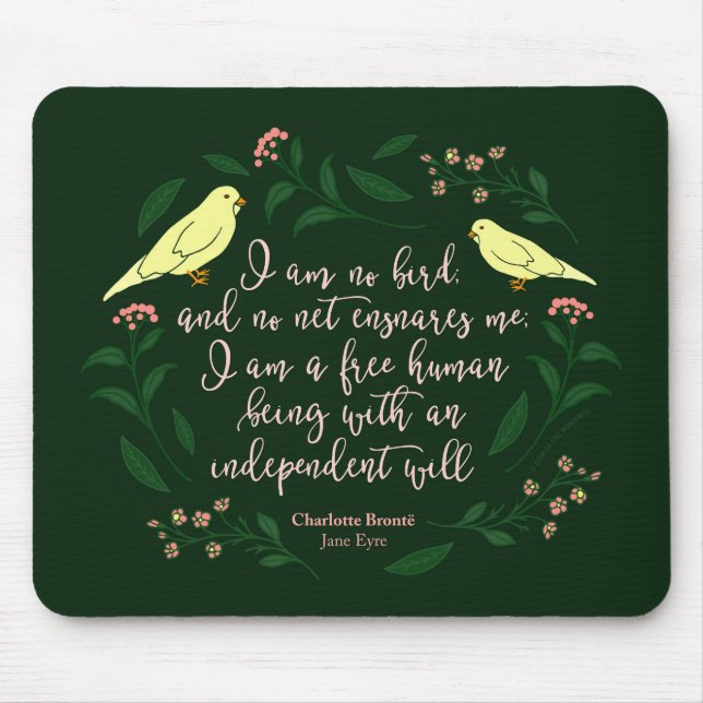 Mousepad Citações florais verdes Jane Eire Charlotte Bronte (Frente)
