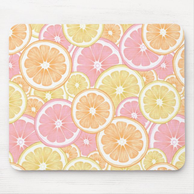 Mousepad Citrus tropicais cor-de-rosa Fruta amarela laranja (Frente)