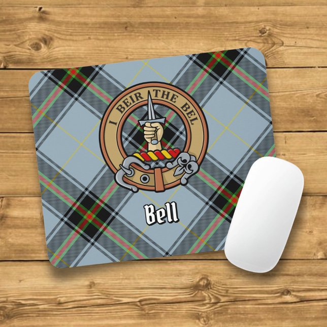 Mousepad Clan Bell Crest sobre Tartan (Criador carregado)