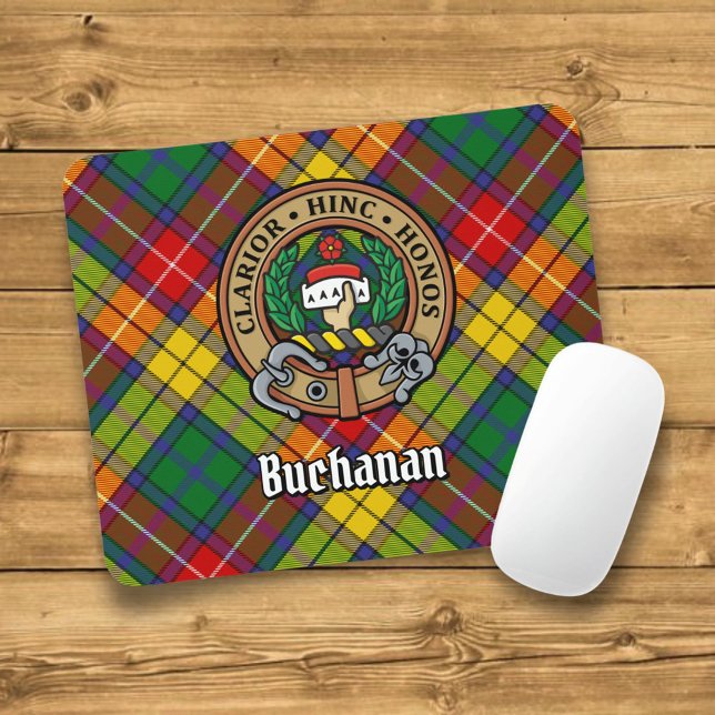 Mousepad Clan Buchanan Crest sobre Tartan (Criador carregado)