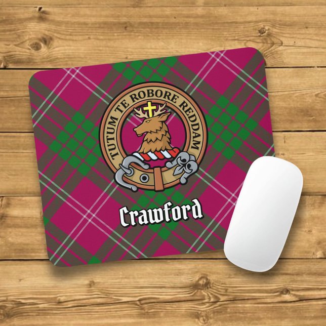 Mousepad Clan Crawford Crest sobre Tartan (Criador carregado)