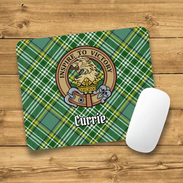 Mousepad Clan Currie Lion Crest sobre Tartan (Criador carregado)