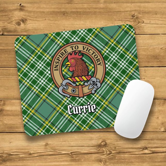 Mousepad Clan Currie Rooster Crest sobre Tartan (Criador carregado)