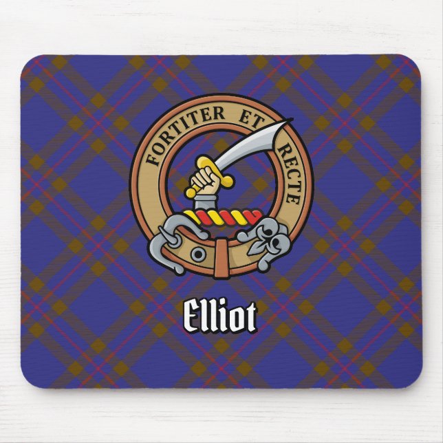 Mousepad Clan Elliot Crest sobre Tartan Moderno (Frente)