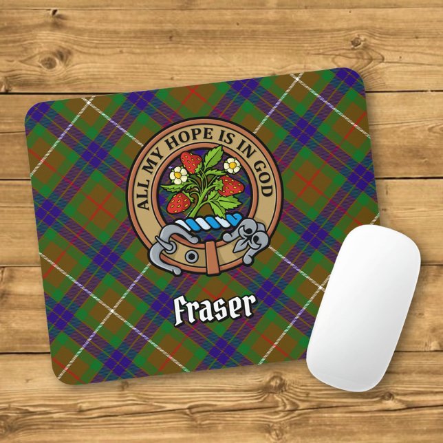 Mousepad Clan Fraser Crest sobre caçar Tartan (Criador carregado)