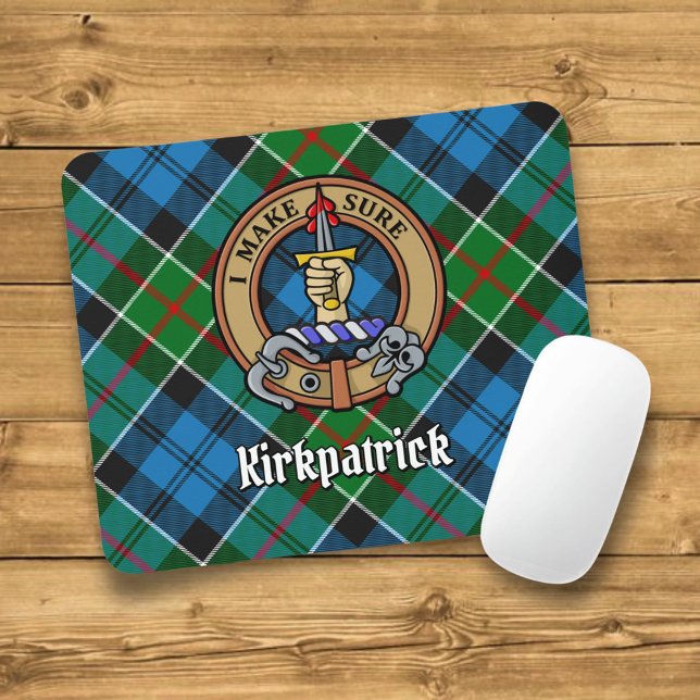 Mousepad Clan Kirkpatrick Crest sobre Tartan (Criador carregado)