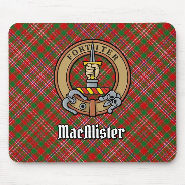 Mousepad Clan MacAlister Crest sobre Tartan (Frente)