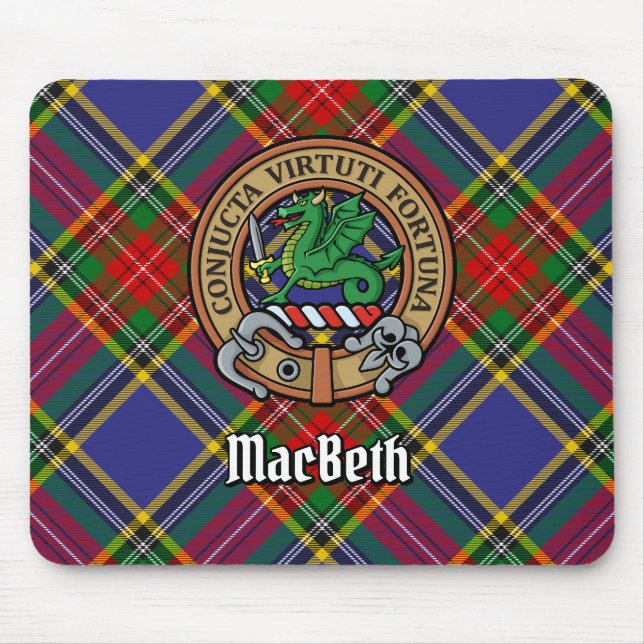 Mousepad Clan MacBeth Crest sobre Tartan (Frente)