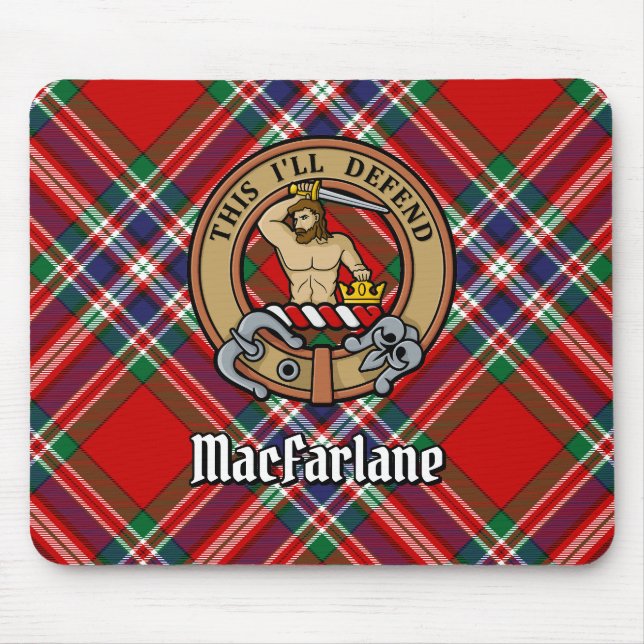 Mousepad Clan MacFarlane Crest sobre Red Tartan (Frente)