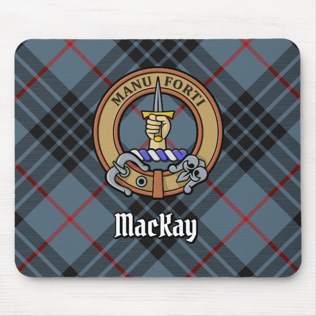 Mousepad Clan MacKay Crest sobre Blue Tartan (Frente)