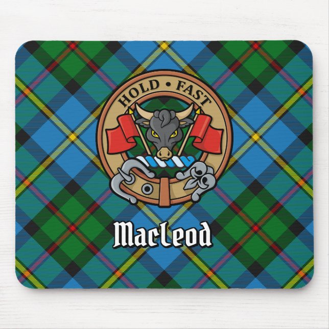 Mousepad Clan MacLeod Crest sobre caçar Tartan (Frente)
