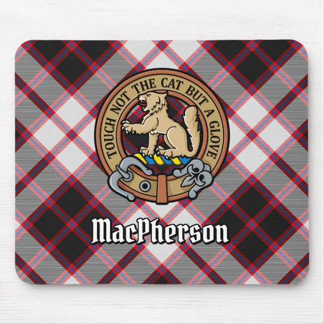 Mousepad Clan MacPherson Crest sobre caçar Tartan (Frente)