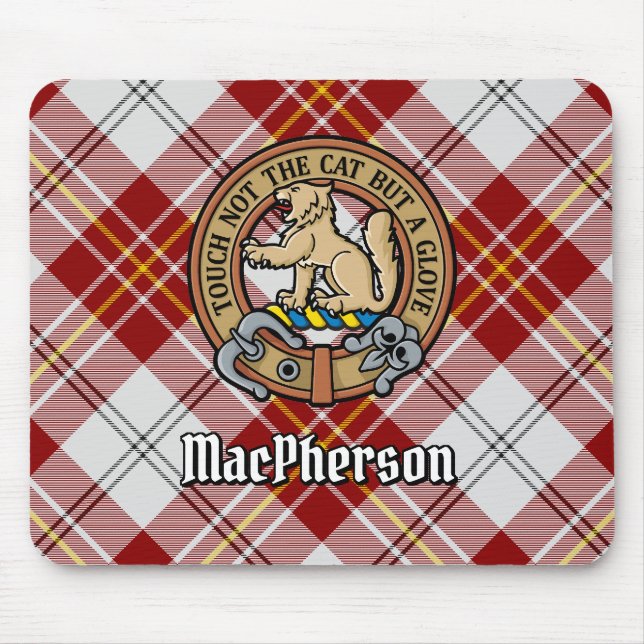 Mousepad Clan MacPherson Crest sobre Red Dress Tartan (Frente)