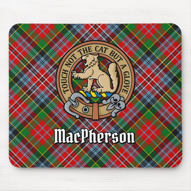 Mousepad Clan MacPherson Crest sobre Tartan (Frente)