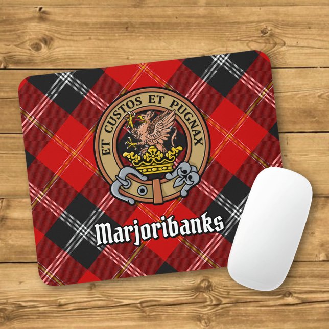 Mousepad Clan Marjoribanks Crest sobre Tartan (Criador carregado)