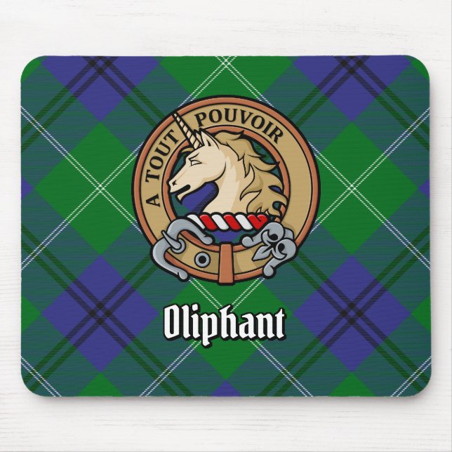 Mousepad Clan Oliphant Crest sobre Tartan (Frente)