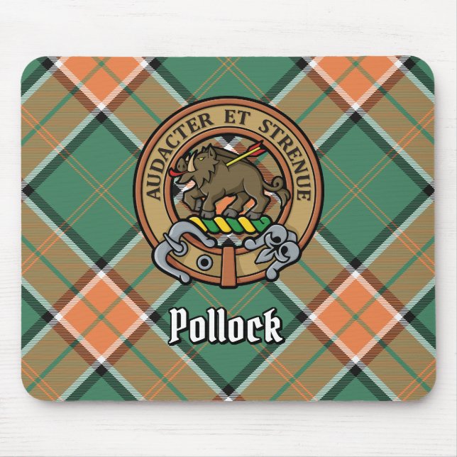 Mousepad Clan Pollock Crest sobre Tartan (Frente)