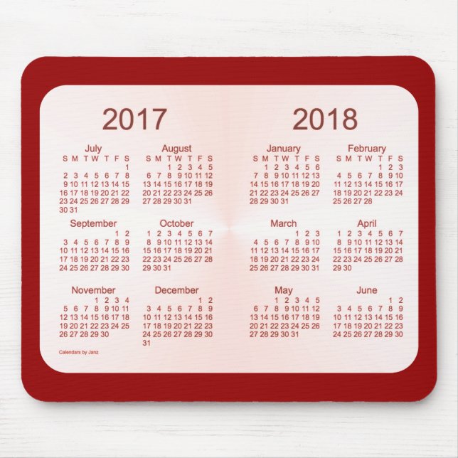 Mousepad Classe do Calendário Maroon Rosa 2018 de Janz (Frente)