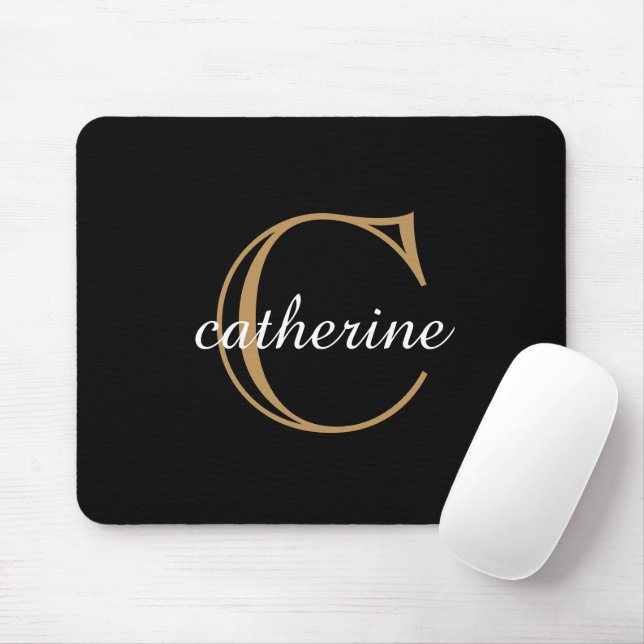 Mousepad Classic Black and Gold Script Monogram (Com mouse)