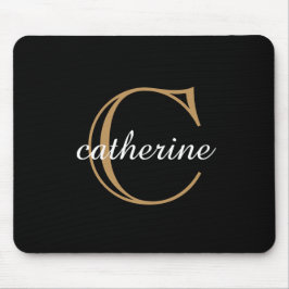 Mousepad Classic Black and Gold Script Monogram