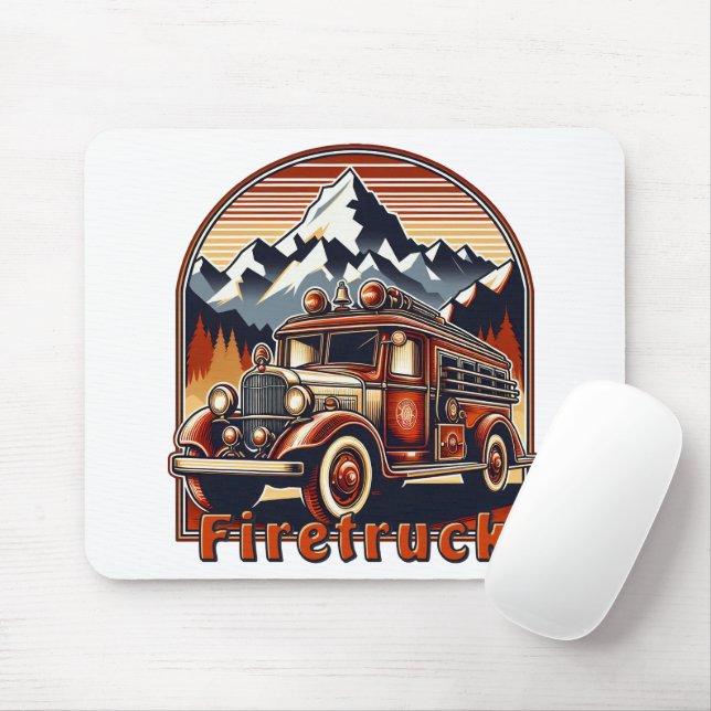 Mousepad Classic Fire Truck & Mountain Mauspad (Com mouse)