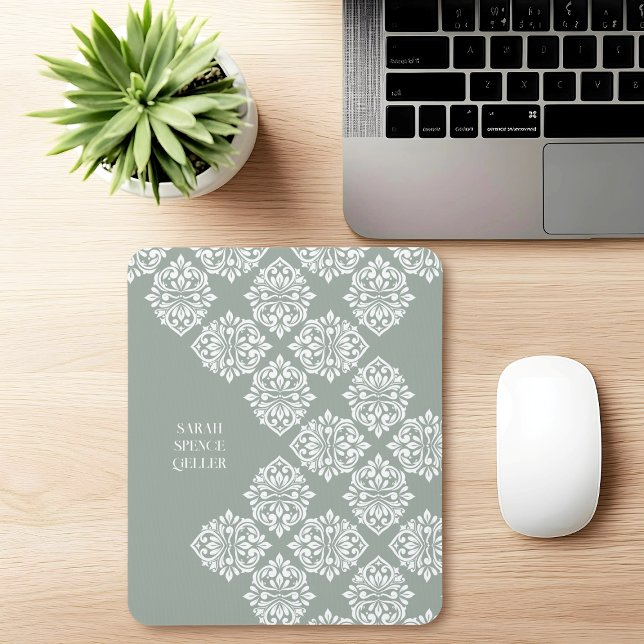 Mousepad Clássico Damask Regency Geométrico Pale Sage (Criador carregado)