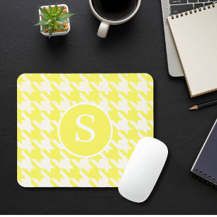Mousepad Clássico Houndstooth Lemon Amarelo e Branco Monogr