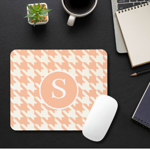 Mousepad Clássico Houndstooth Peachy Coral e Monograma Bran