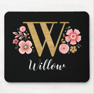 Mousepad Clássico Monograma - Letra Cor-de-Rosa Inicial W