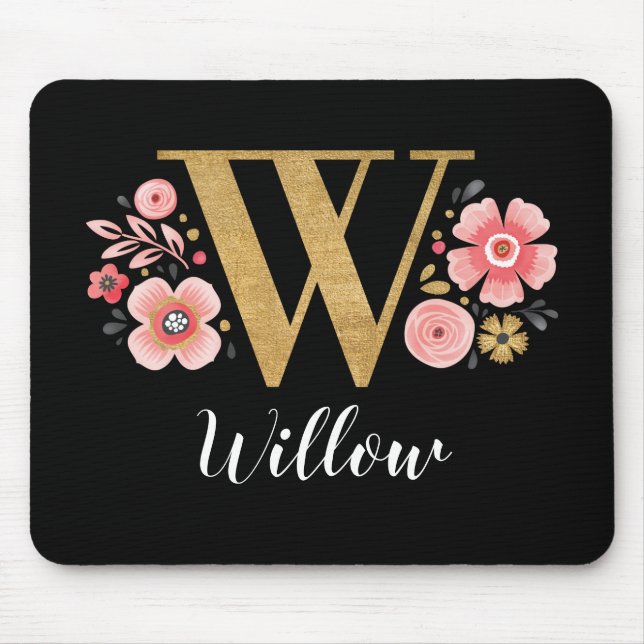 Mousepad Clássico Monograma - Letra Cor-de-Rosa Inicial W (Frente)