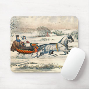 Mousepad Clássico Passeio de Trenó de 1853 Currier Ives Est