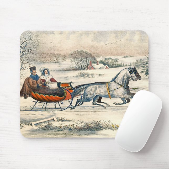 Mousepad Clássico Passeio de Trenó de 1853 Currier Ives Est (Com mouse)