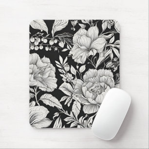 Mousepad Clássico Preto e Branco Floral Vintage