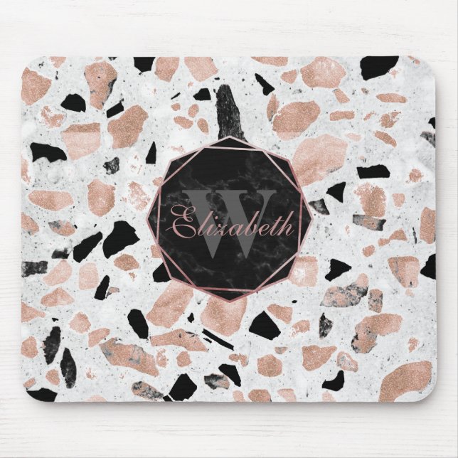 Mousepad Clássico rosa dourado marble abstrato terrazzo (Frente)