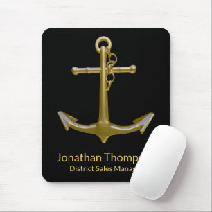 Mousepad Classy Nautical Gold Anchor on Black